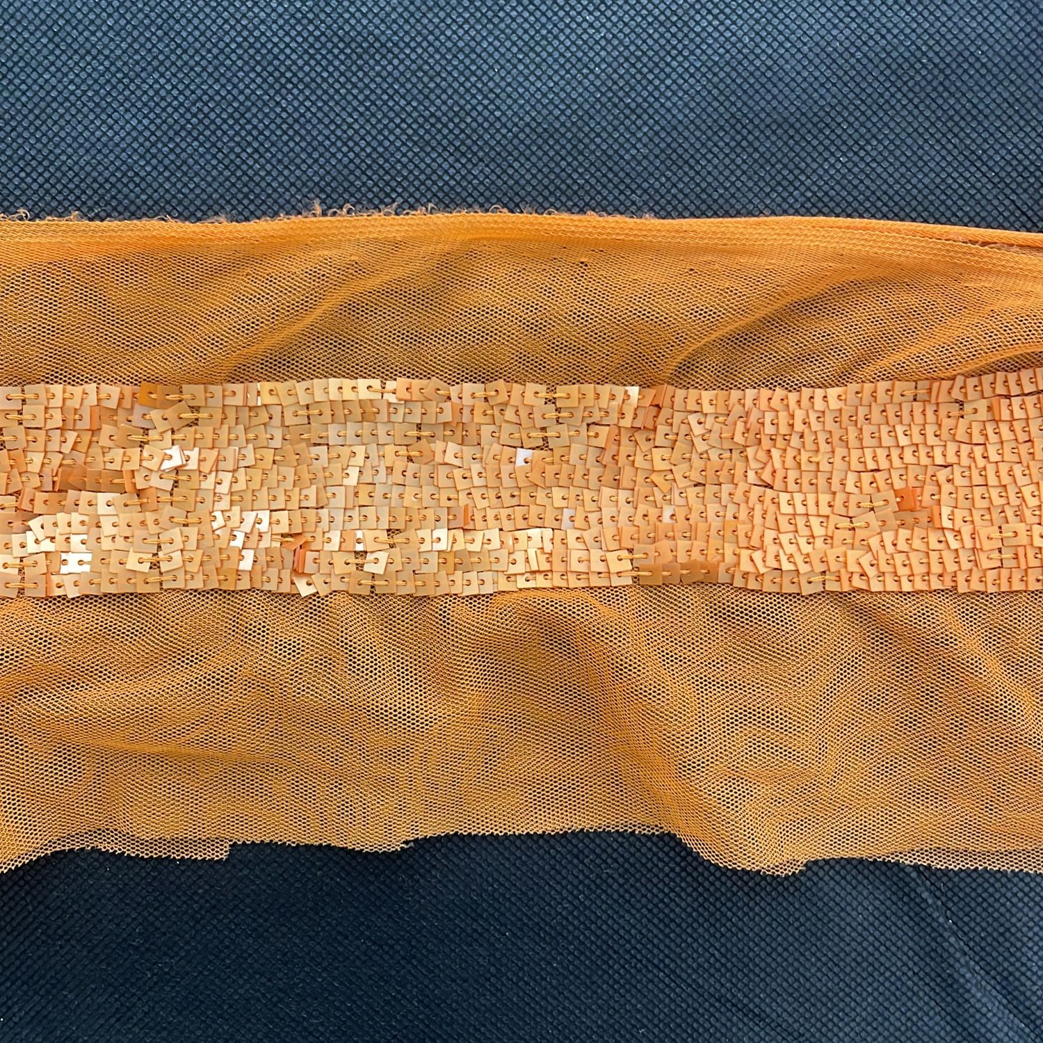 [ BR-ETO-21315-02 ] Braid Tulle Sq Sequince 7cm - Orange per Meter