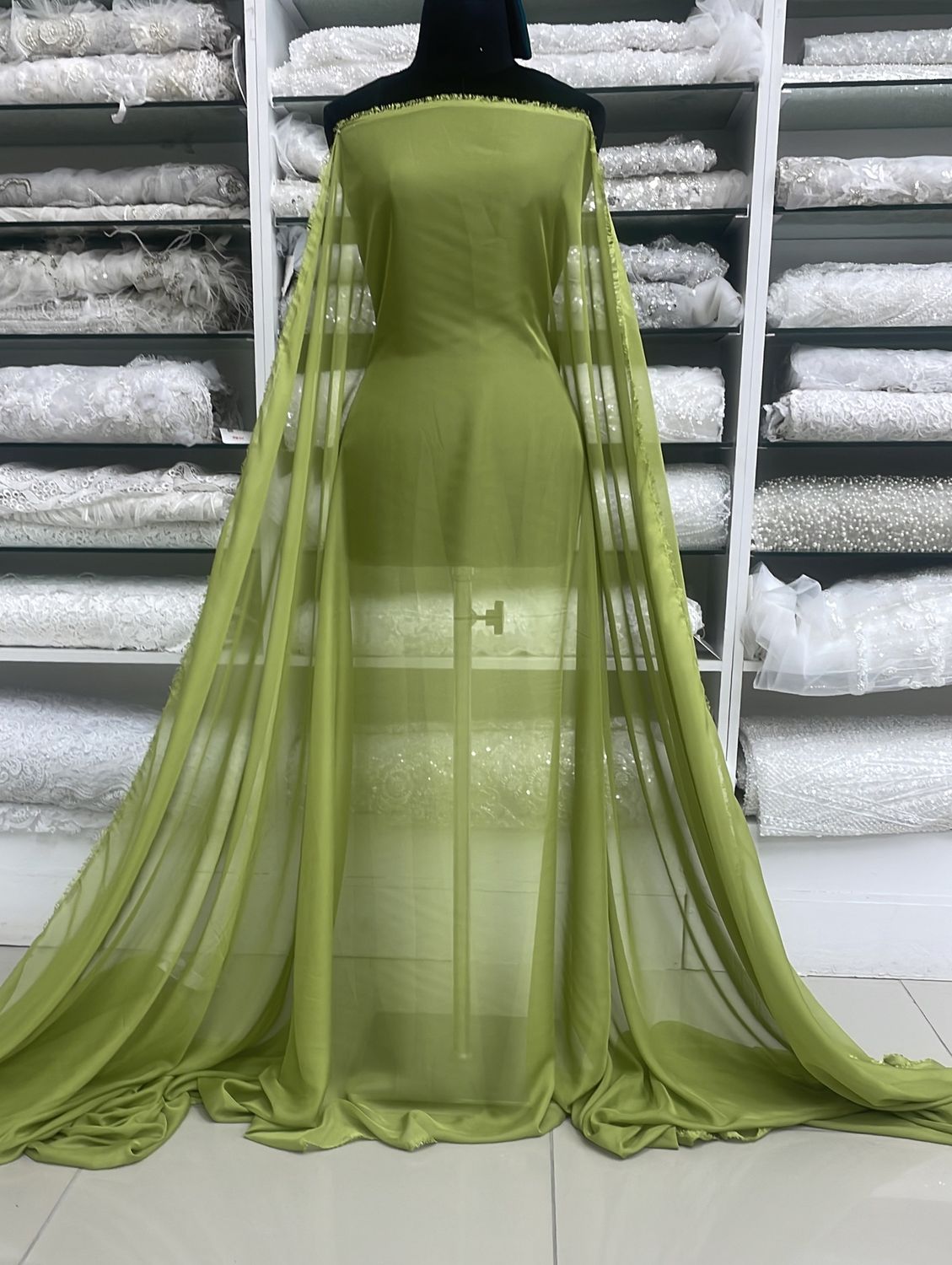 [ CHSD-MJ-10 ] CHIFFON SILKY DAMOR 150  LIME per Meter