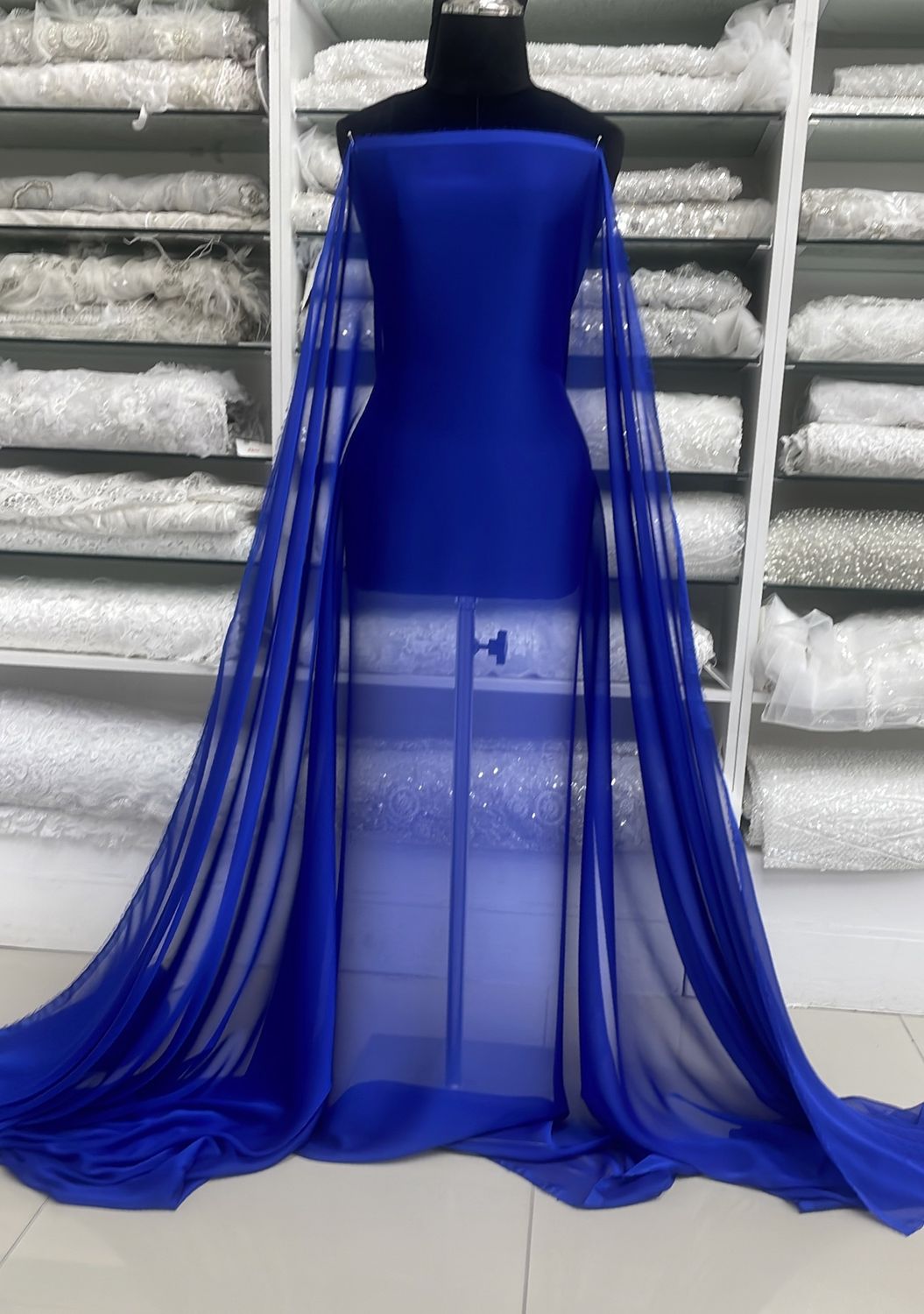 [ 16107 ] Chiffon Cationic/150cm/5g/ROYAL BLUE per Meter