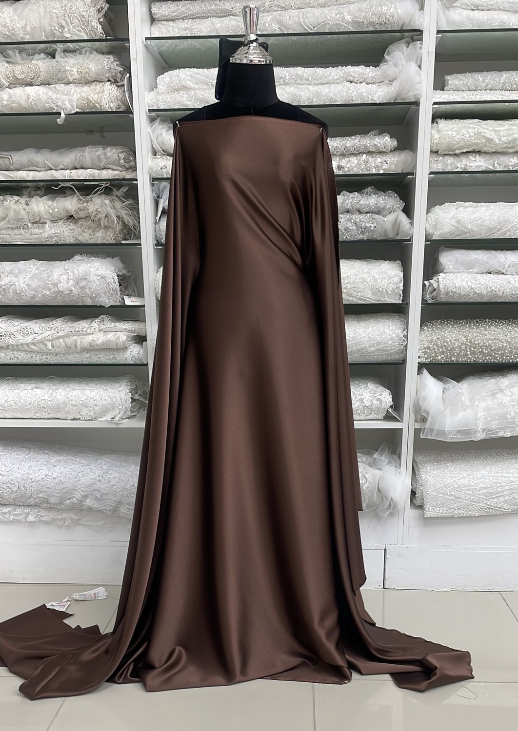 [ SBCS-PO-2096-9 ] SatinbackCrepeStretch150-BROWN per Meter