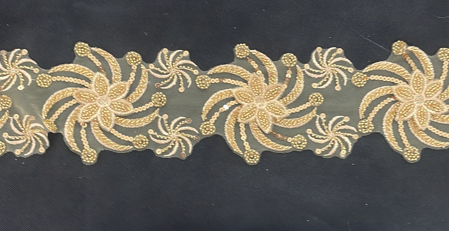 [ 23355 ] Lace Braid Beaded-LABB-12cm -GOLD-04 per Meter