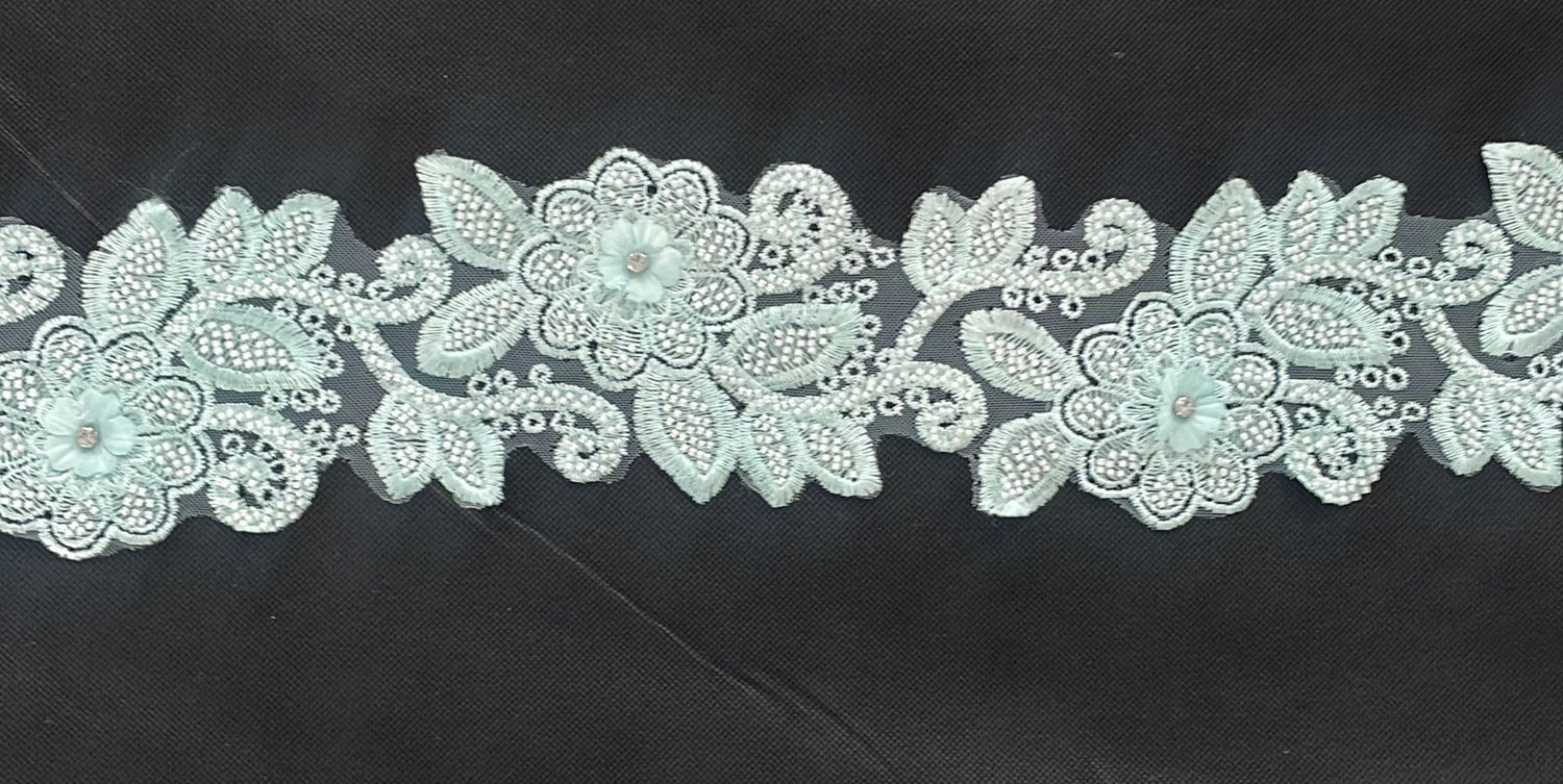 [ 23369 ] Lace Braid Beaded-LABB-10cm-AQUQ-08 per Meter