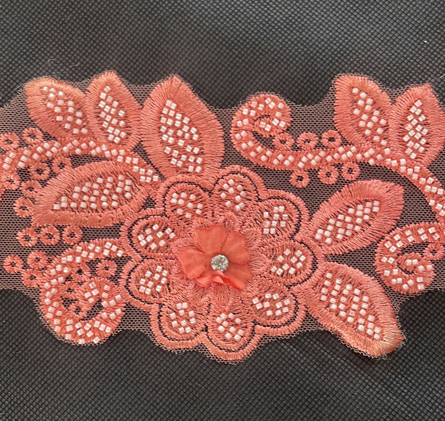 [ 23378 ] Lace Braid Beaded-LABB-10cm-CORAL-14 per Meter