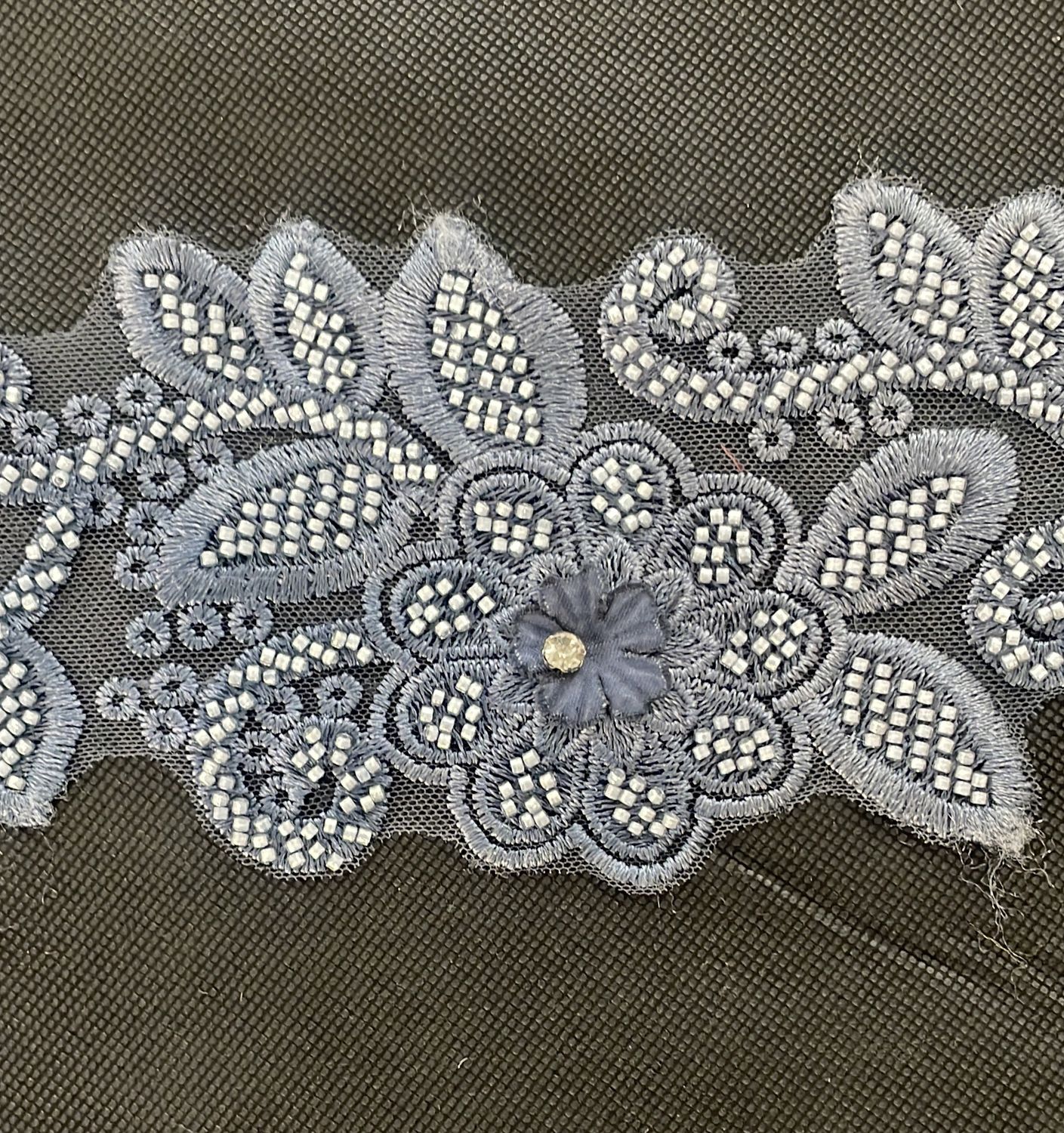 [ 23375 ] Lace Braid Beaded-LABB-10cm-NAVY-13 per Meter