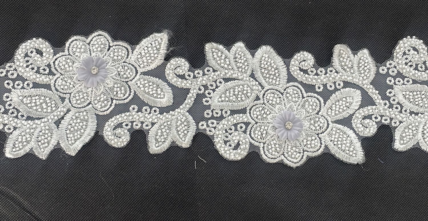 [ 23379 ] Lace Braid Beaded-LABB-10cm-GREY-16 per Meter
