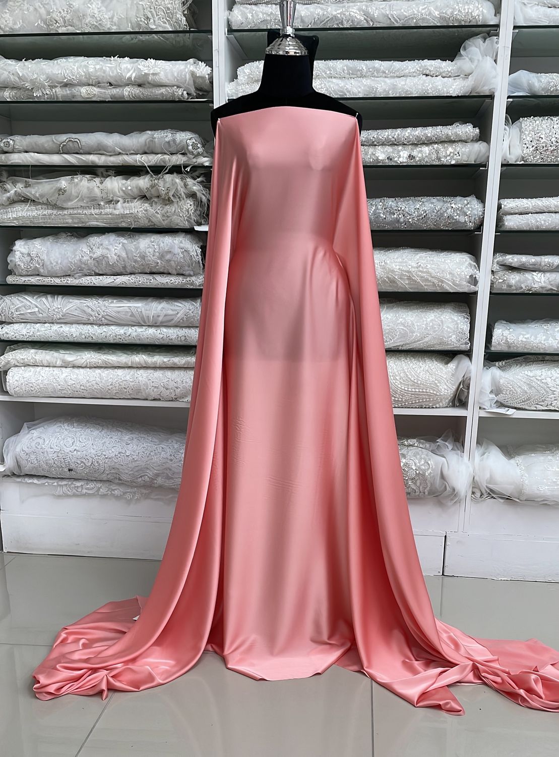 [ 17884 ] Satin Stretch Plain Dyed/130cm/5g/CORAL per Meter