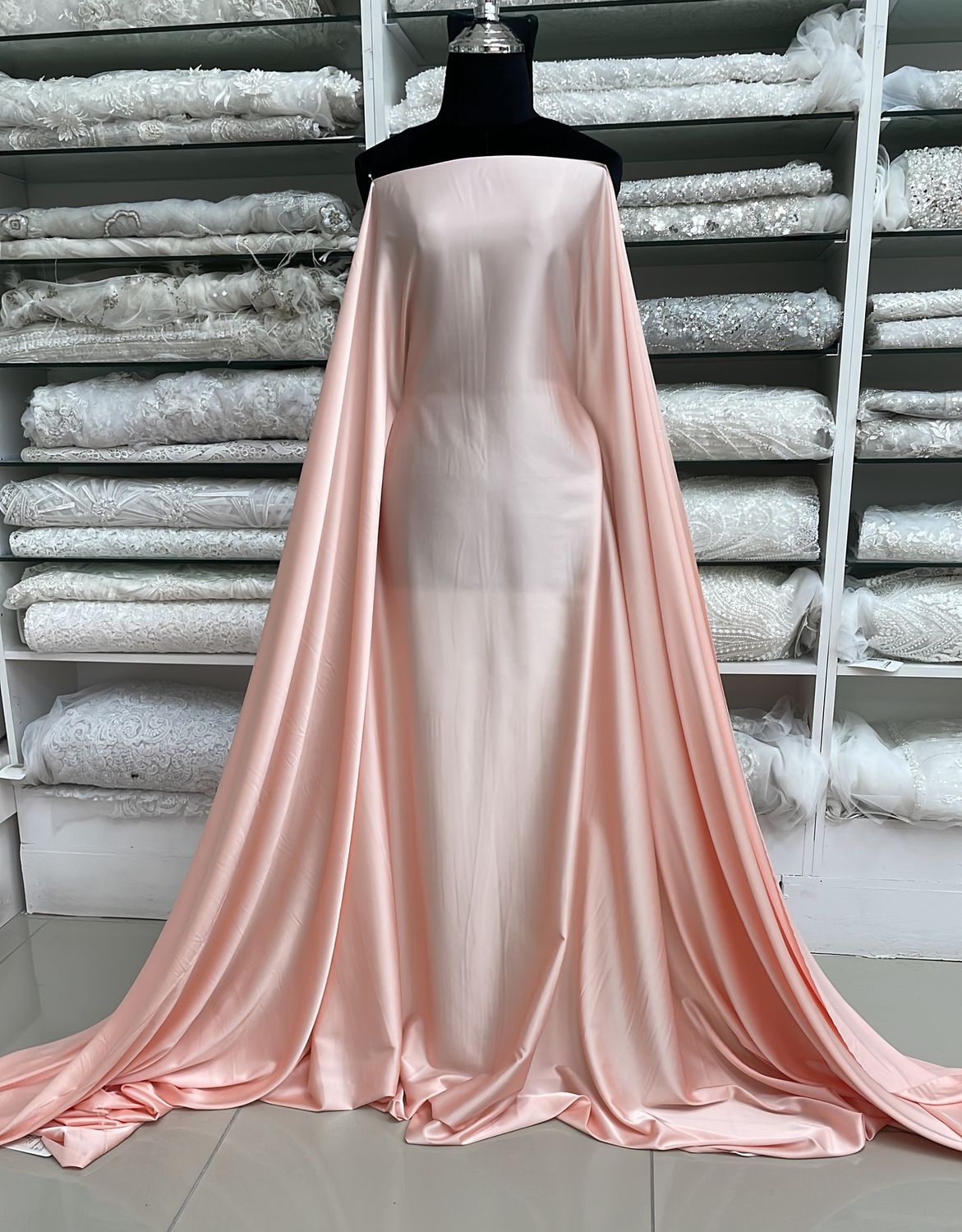 [ 17883 ] Satin Stretch Plain Dyed/130cm/5g/DEEP PEACH per Meter