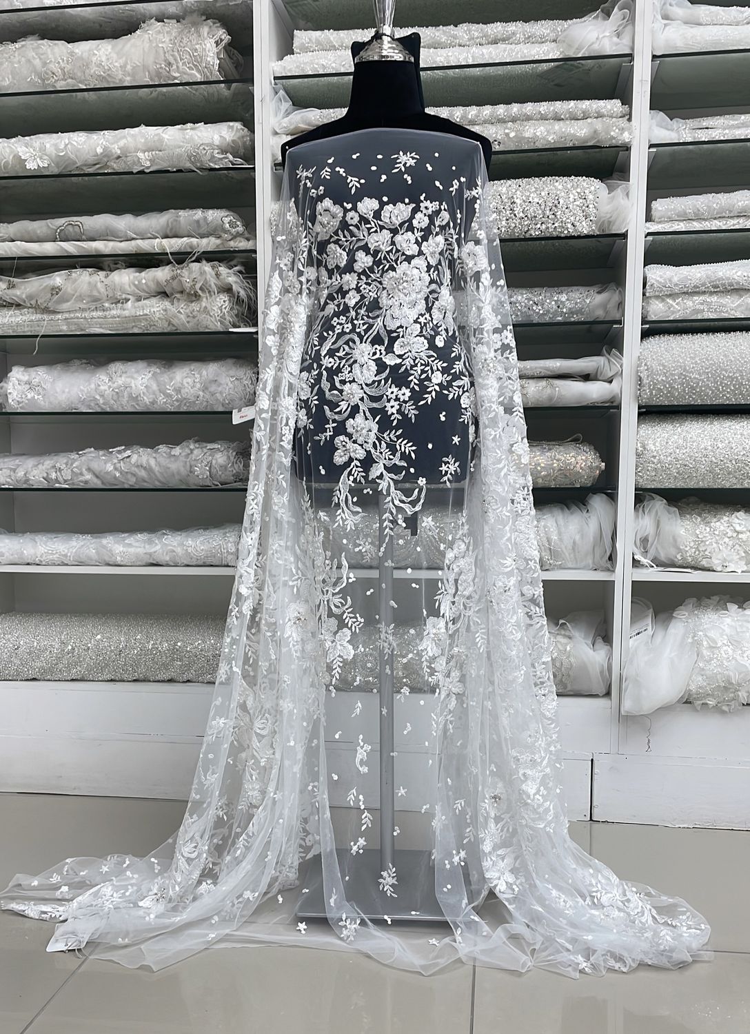 Tulle Emb Beaded 137cm - White 01