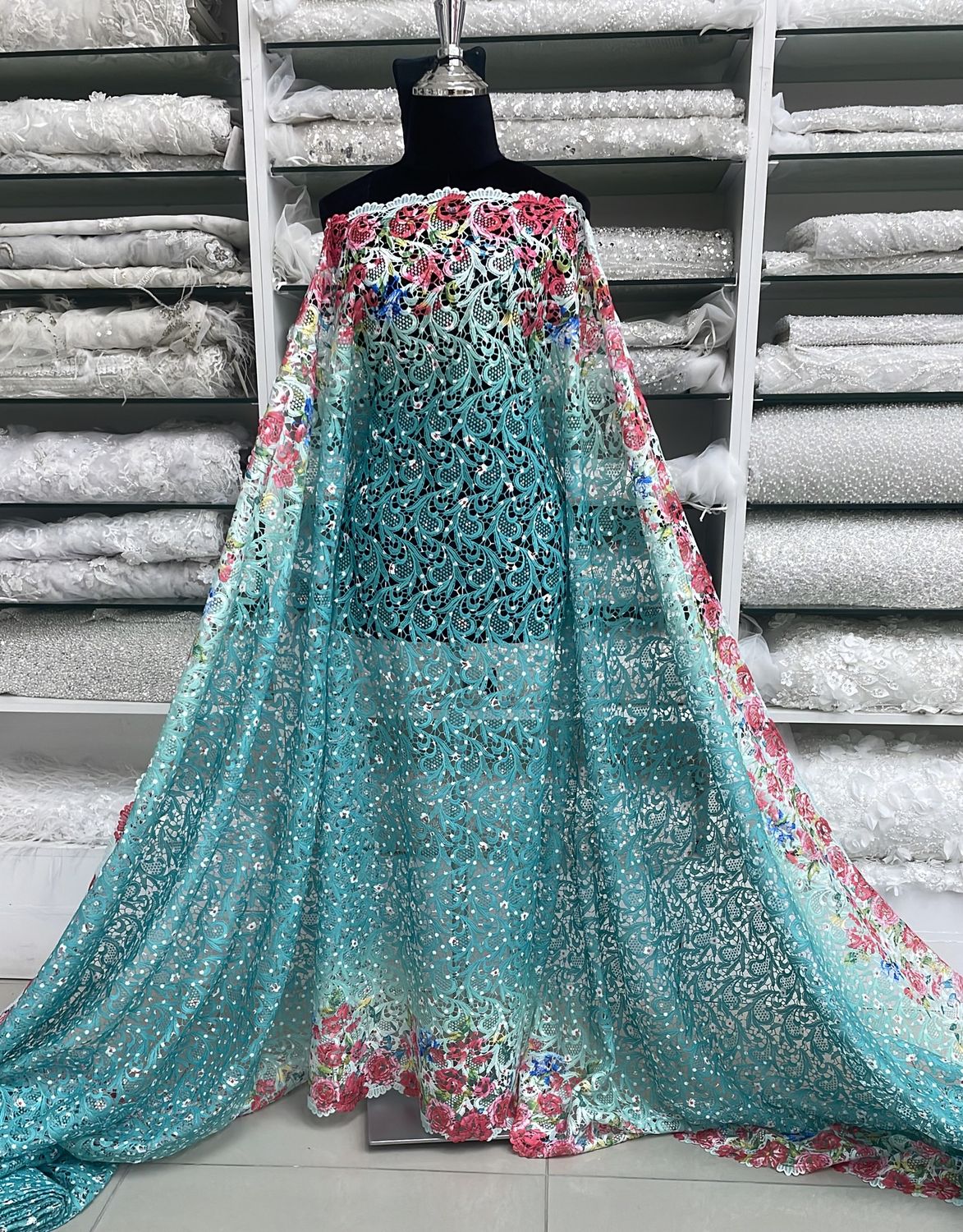 Dress Fabric Lace Chemical Printed-per m-137-005-Green