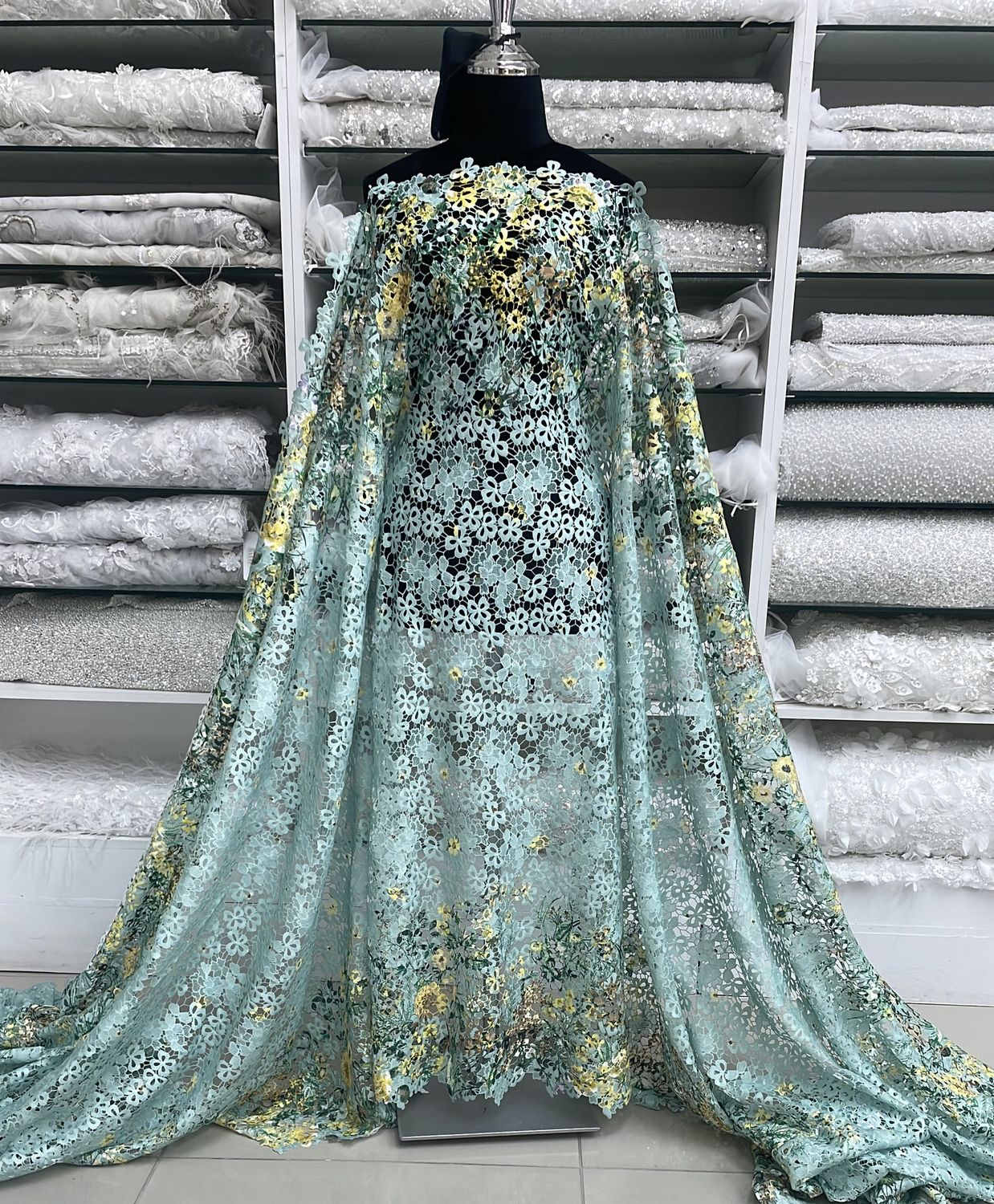 Dress Fabric Lace Chemical Printed-per m-137-03-Mint