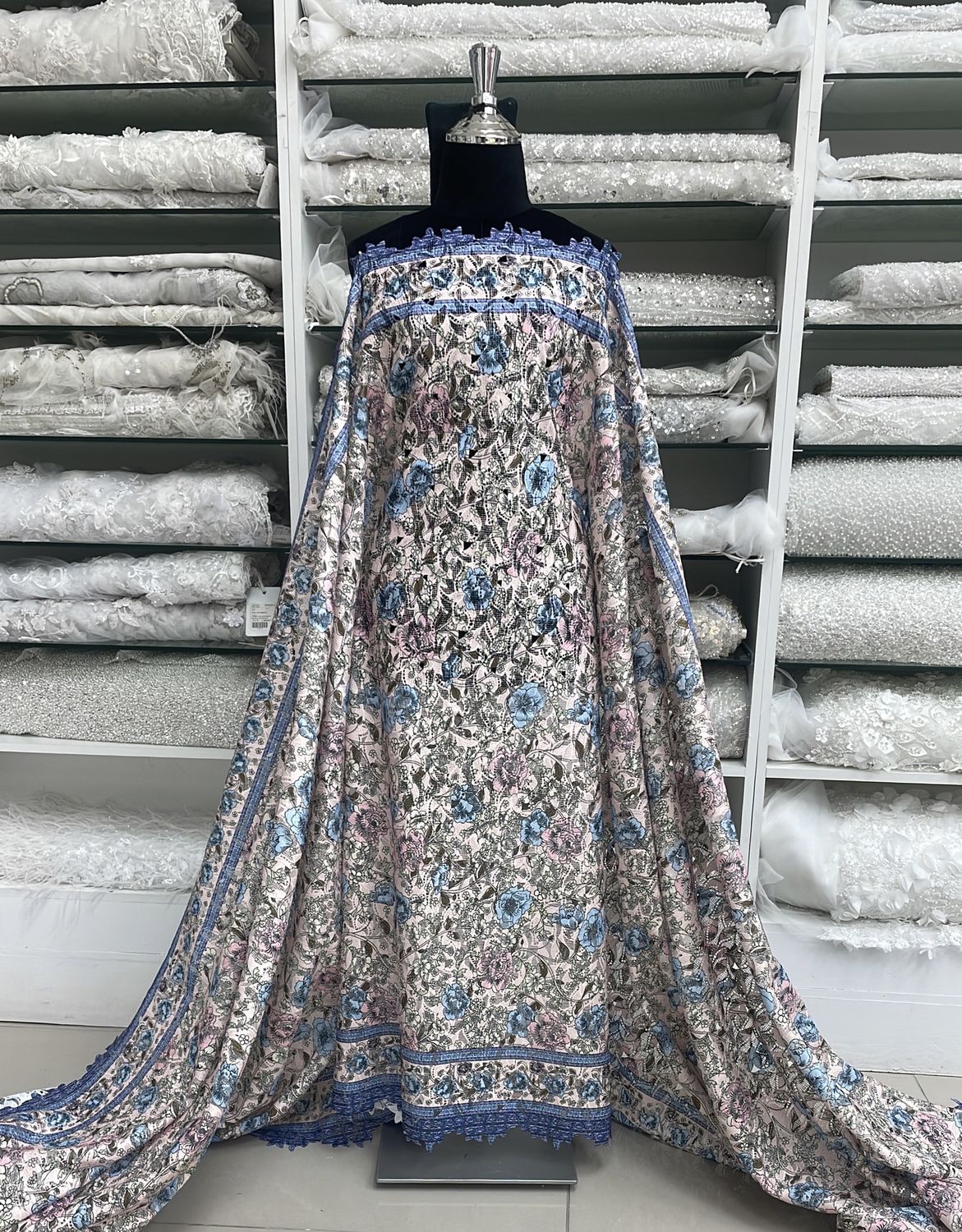 Dress Fabric Lace Chemical Printed-per m-137-08-Navy