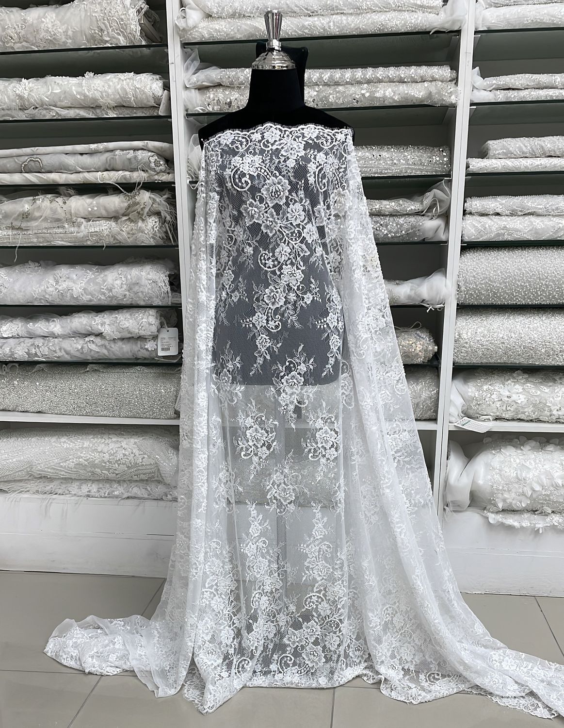 Wedding Dress Fabric [ LCDB-ES-10164-W ] LaceChantDesBead137cm-White per Meter