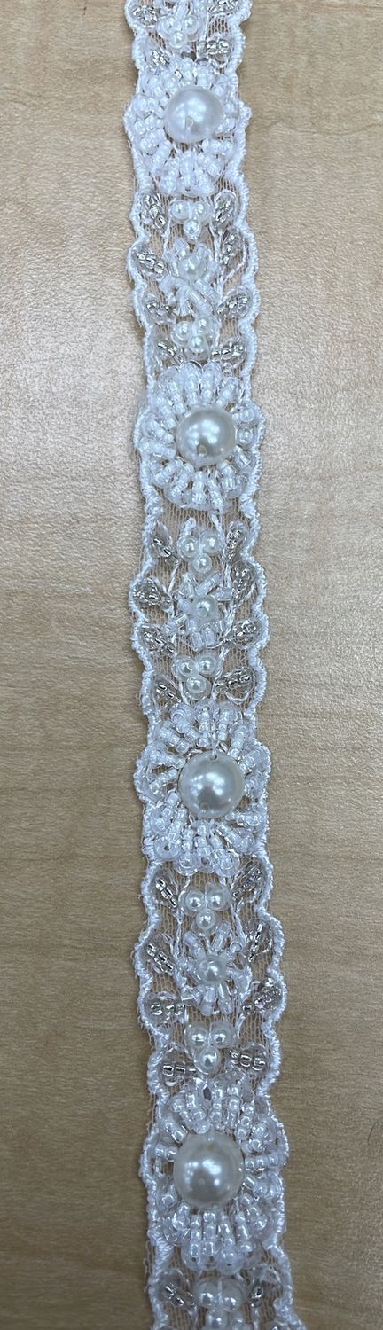 [ BBP-ROR7318-I ] Braid Beaded &amp; Pearls 2cm - Ivory per Meter