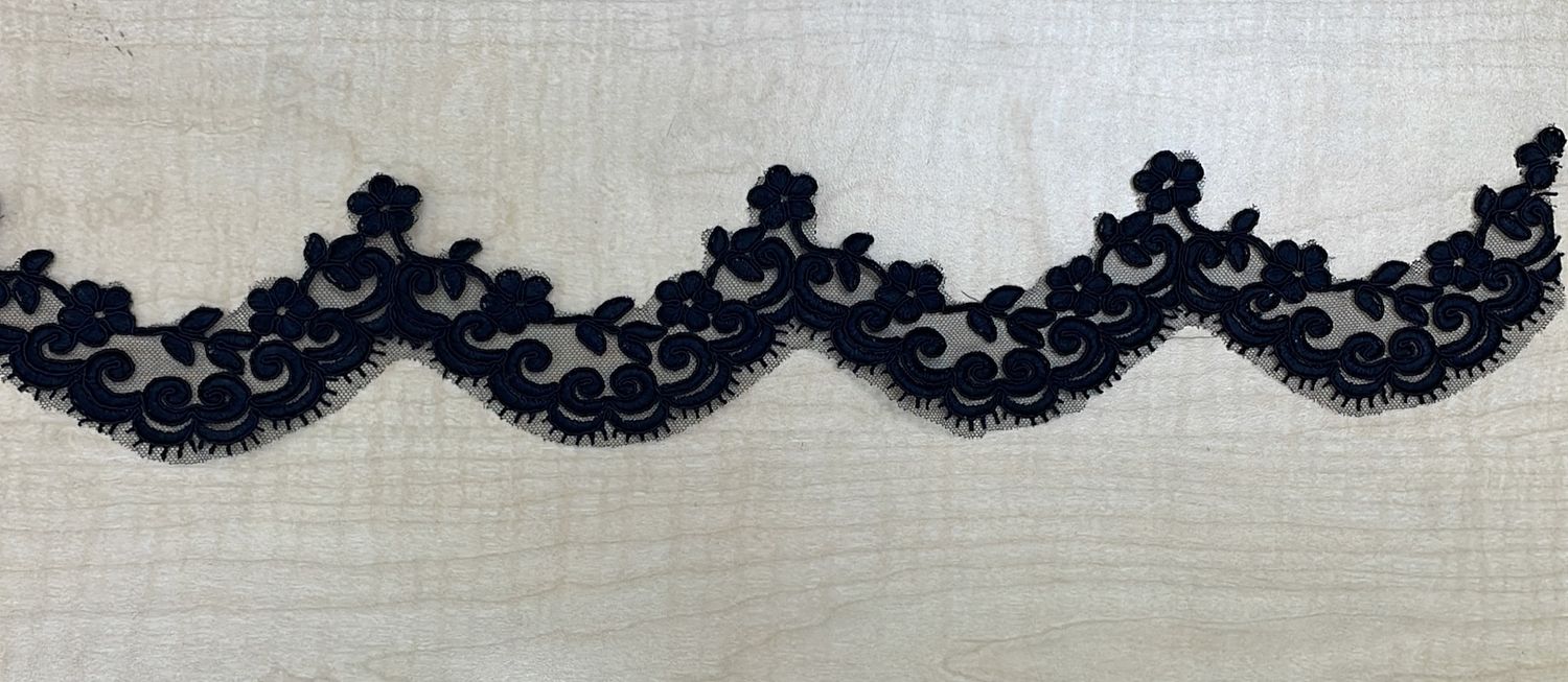 [ 21238 ] Lace Border Corded/9cm/5g/BLACK per Meter