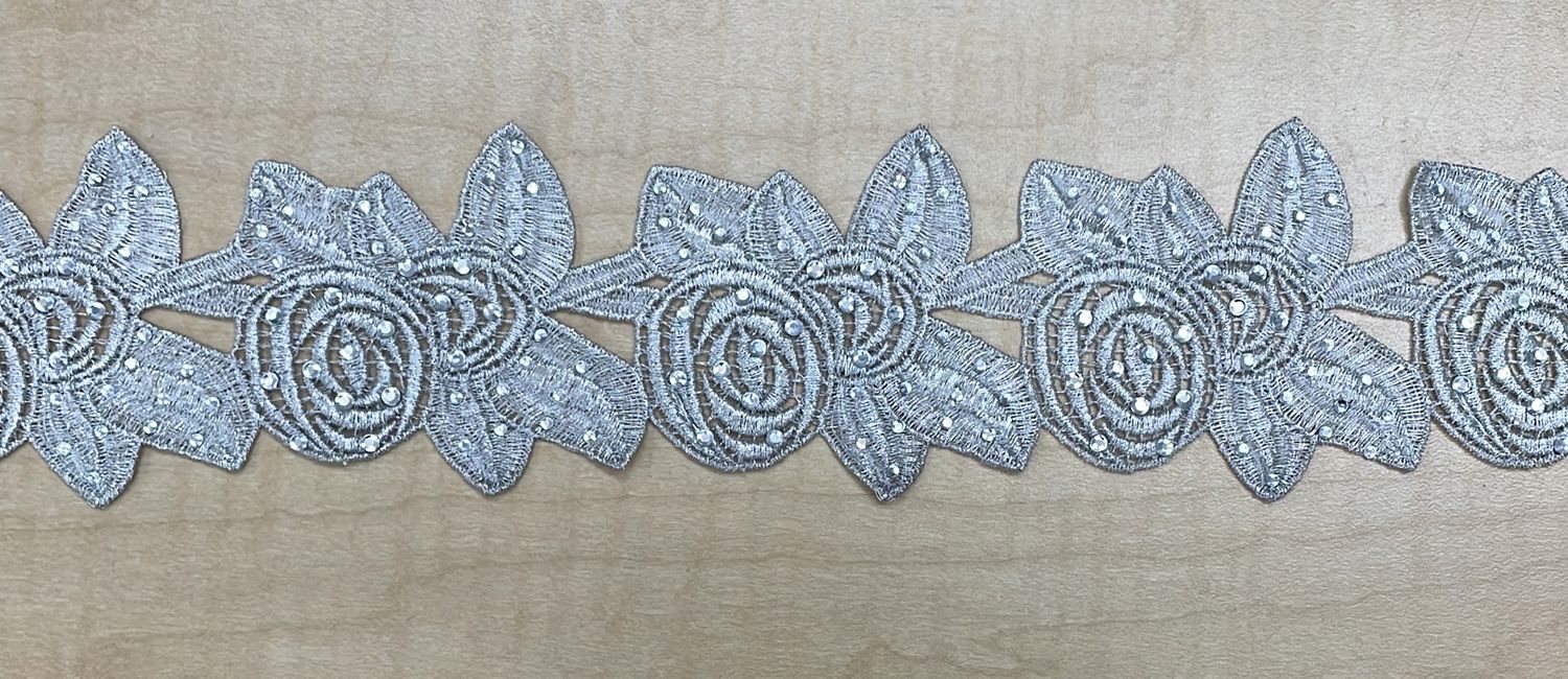 [ BRCS-AJ-1511-13 ] BraidChemLaceStone7cm-SILVER per Meter