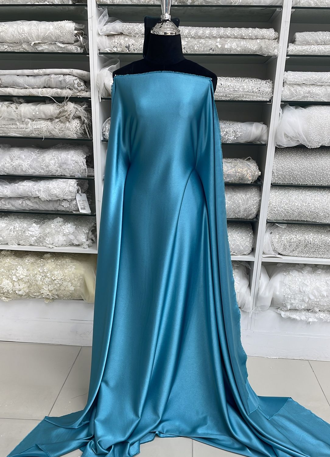 Crepe [ 16769 ] Crepe Crispy Plain Dyed/150cm/5g/CYAN Col 34 - per Meter