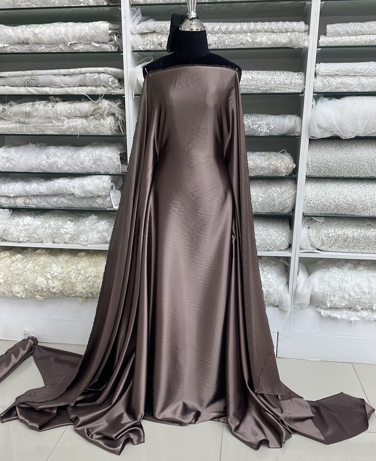[ 17873 ] Satin Stretch Plain Dyed/150cm/5g/TAUPE per Meter