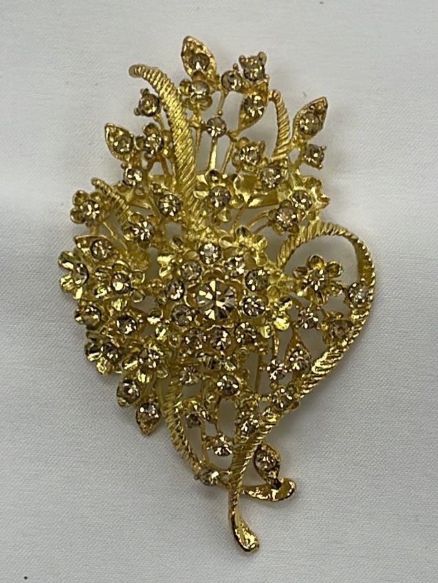 [ BRO-AF-136-1 ] BROOCH-Floral Diamante LONG - GOLD per Each