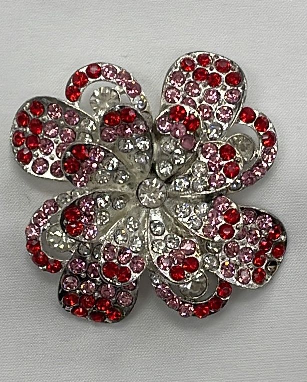 [ BR-KTJCFJ4776-1 ] Broach Diamante Flower Pink per Meter