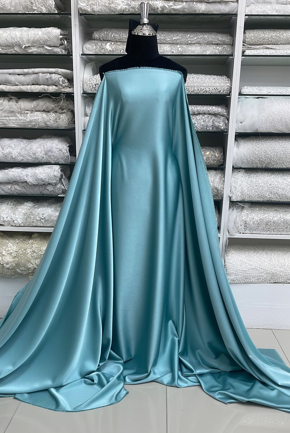 Crepe [ 19615 ] Crepe Crispy Plain Dyed/150cm/5g/LIGHT AQUA Col 33 - per Meter