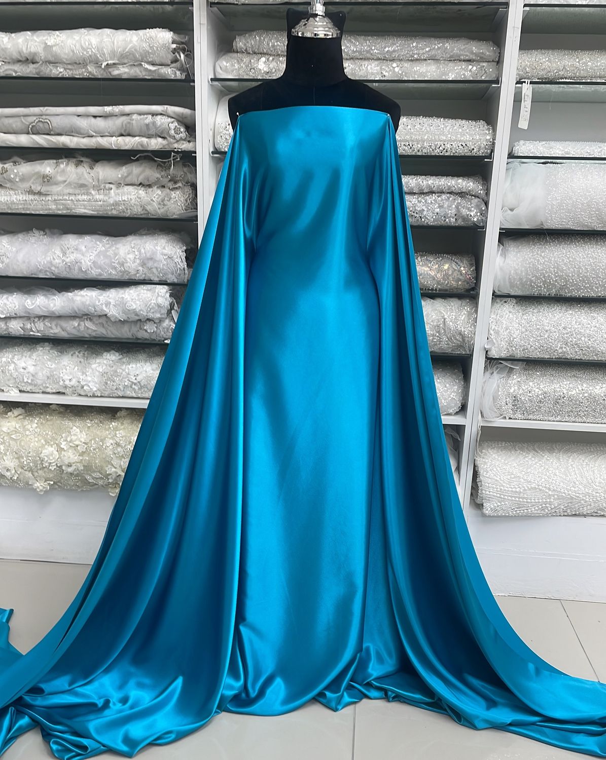 [ 19765 ] Satin Non Stretch Plain Dyed/150/5g/OCEAN per Meter
