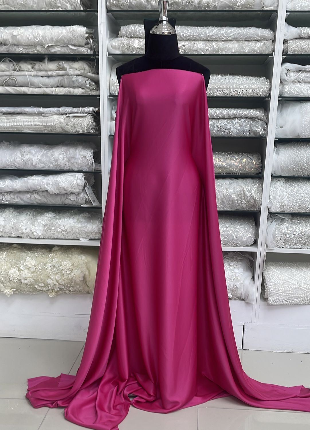 [ CSM-RO-1382-18 ] CrepeSaaraMetalic-150cm-CERISE per Meter