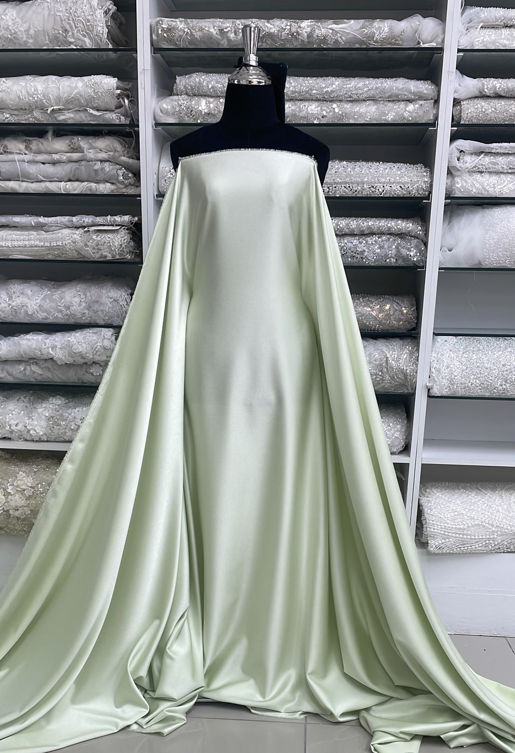 Crepe [ 15391 ] Crepe Crispy Plain Dyed/150cm/5g/PALE GREEN Col 49 - per Meter
