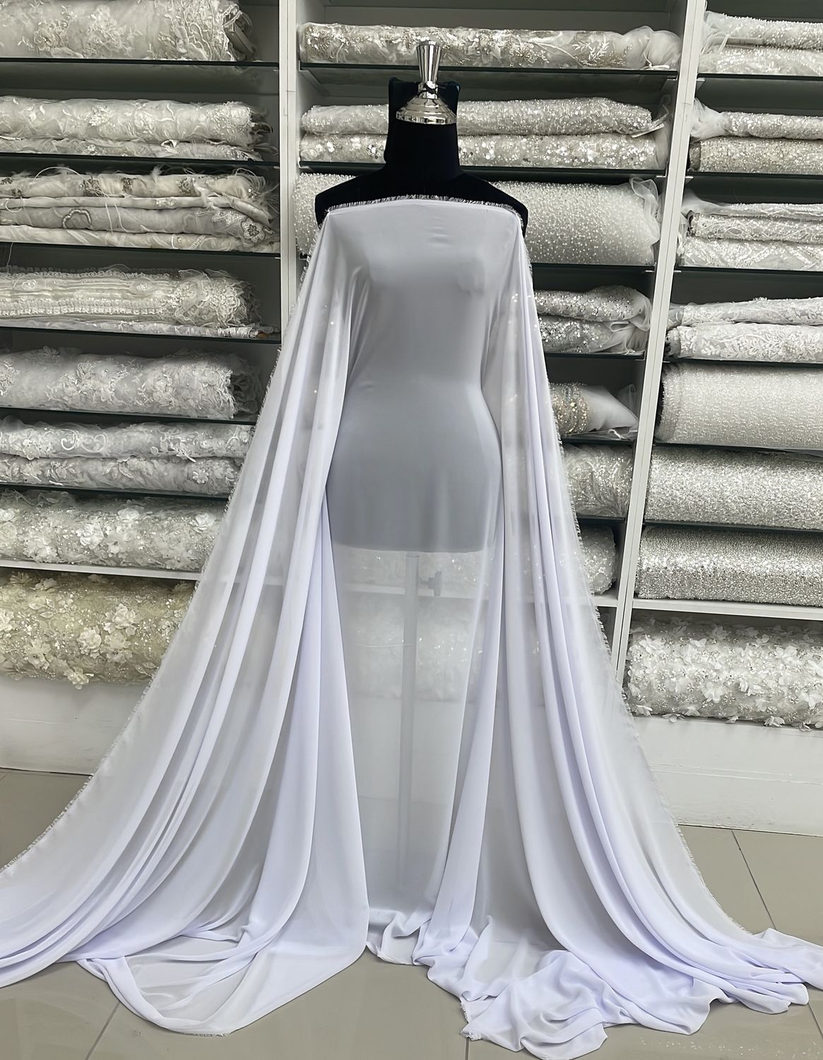 Wedding Dress Fabric [ CHB-ROR-RW1 ] Chiffon Bridal RW1 White 150W per Meter