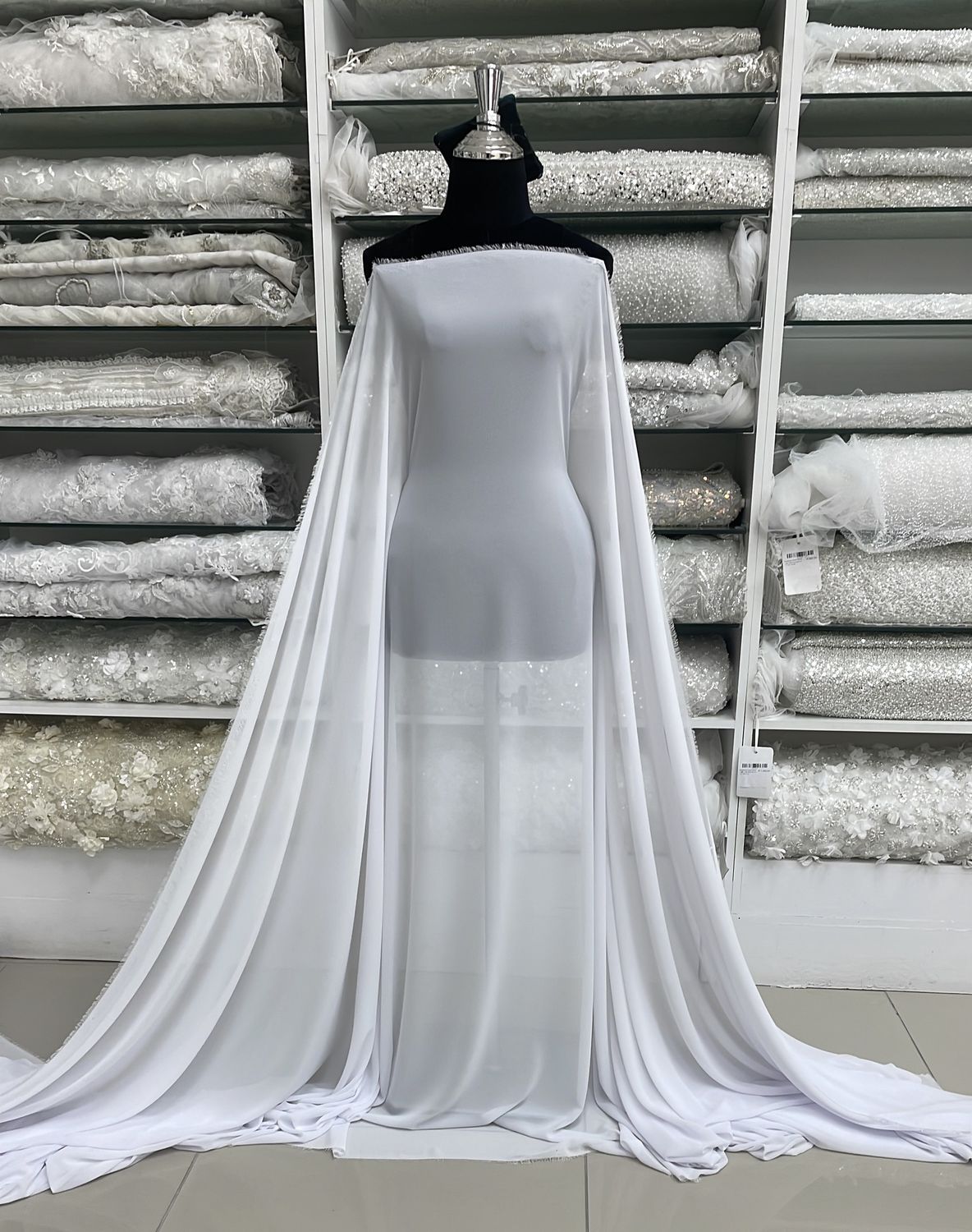 [ 23538 ] Foil Stretch Crepe Chiffon-150-WHITE-2 per Meter