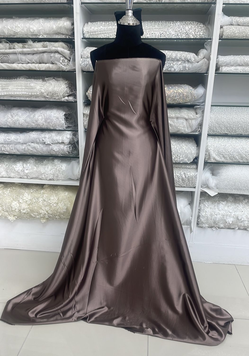 [ SS-MHJ-22 ] Stretch Satin - 150W - Brown per Meter