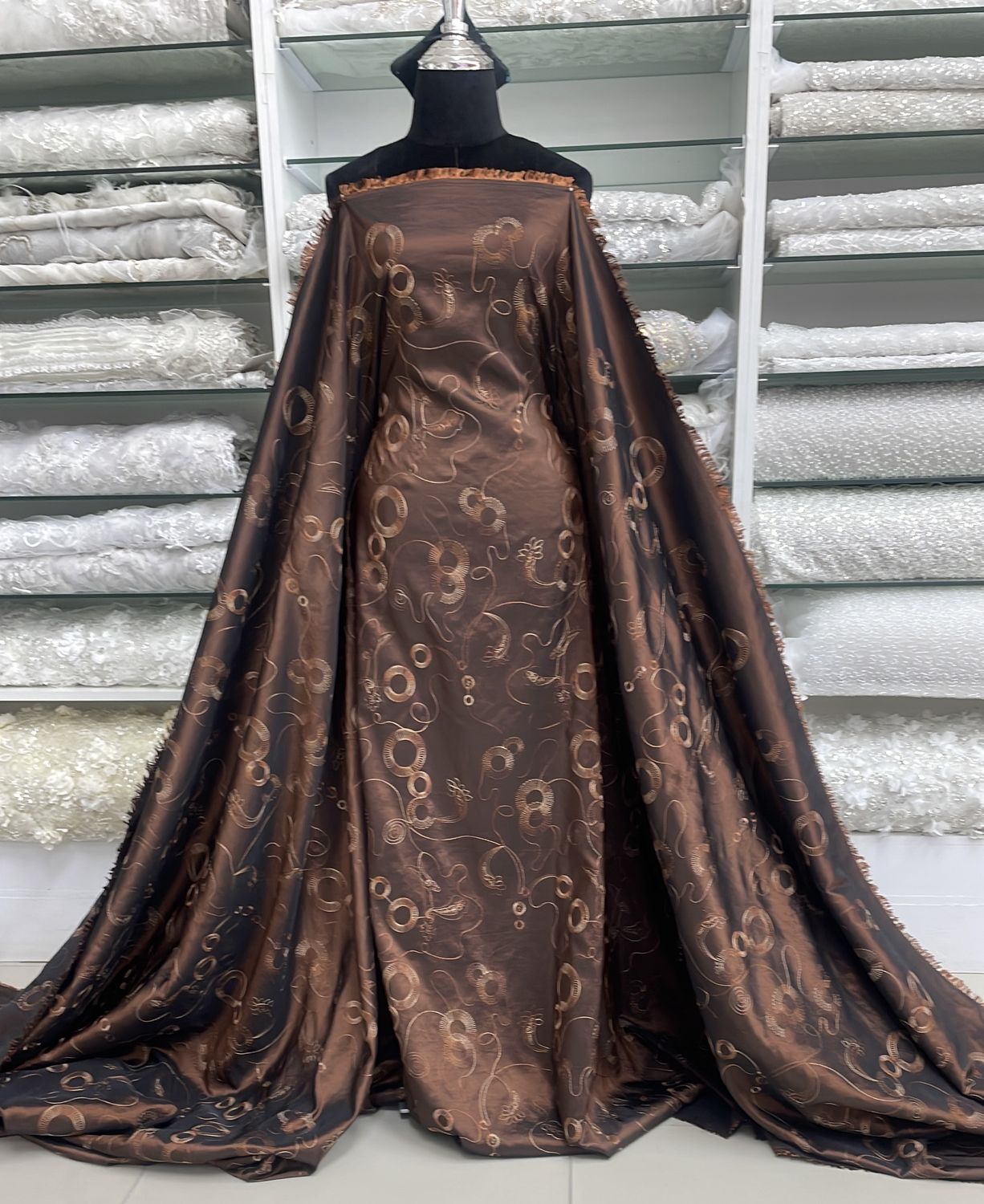 [ TAE-GT-2550-3 ] Taffeta Emb M&amp;M - 150W - Brown per Meter