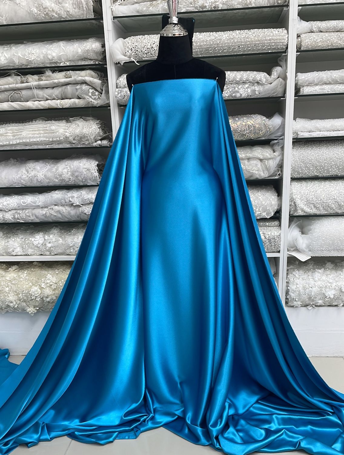 [ CRS-PO-1276-6 ] CrepeStrechSilkySatin-150-TURQ per Meter