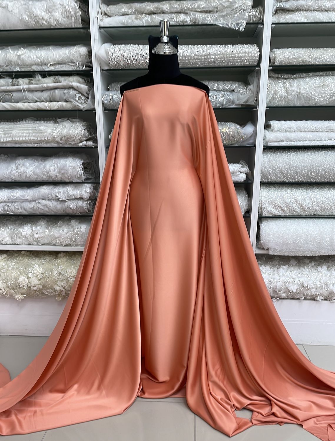 [ SAD-MS-2547-16 ] SatinDiamondStretch150cm-PEACH per Meter