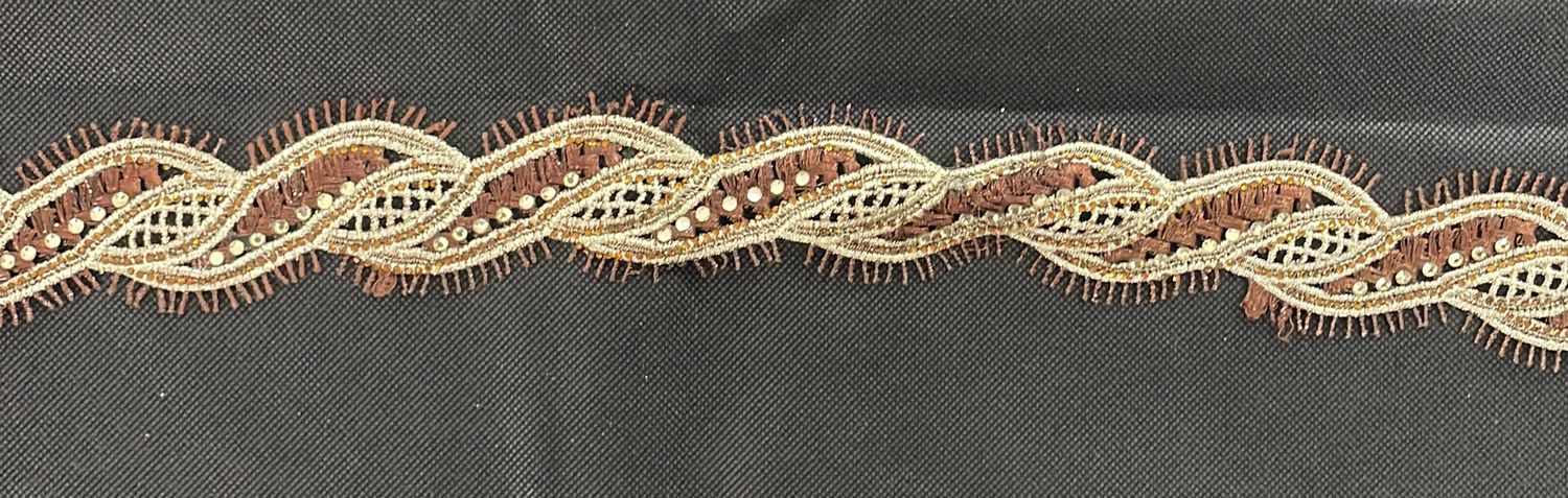 [ BR-ZZ13-26 ] Braid Fancy Diamante Brown Gold per Meter