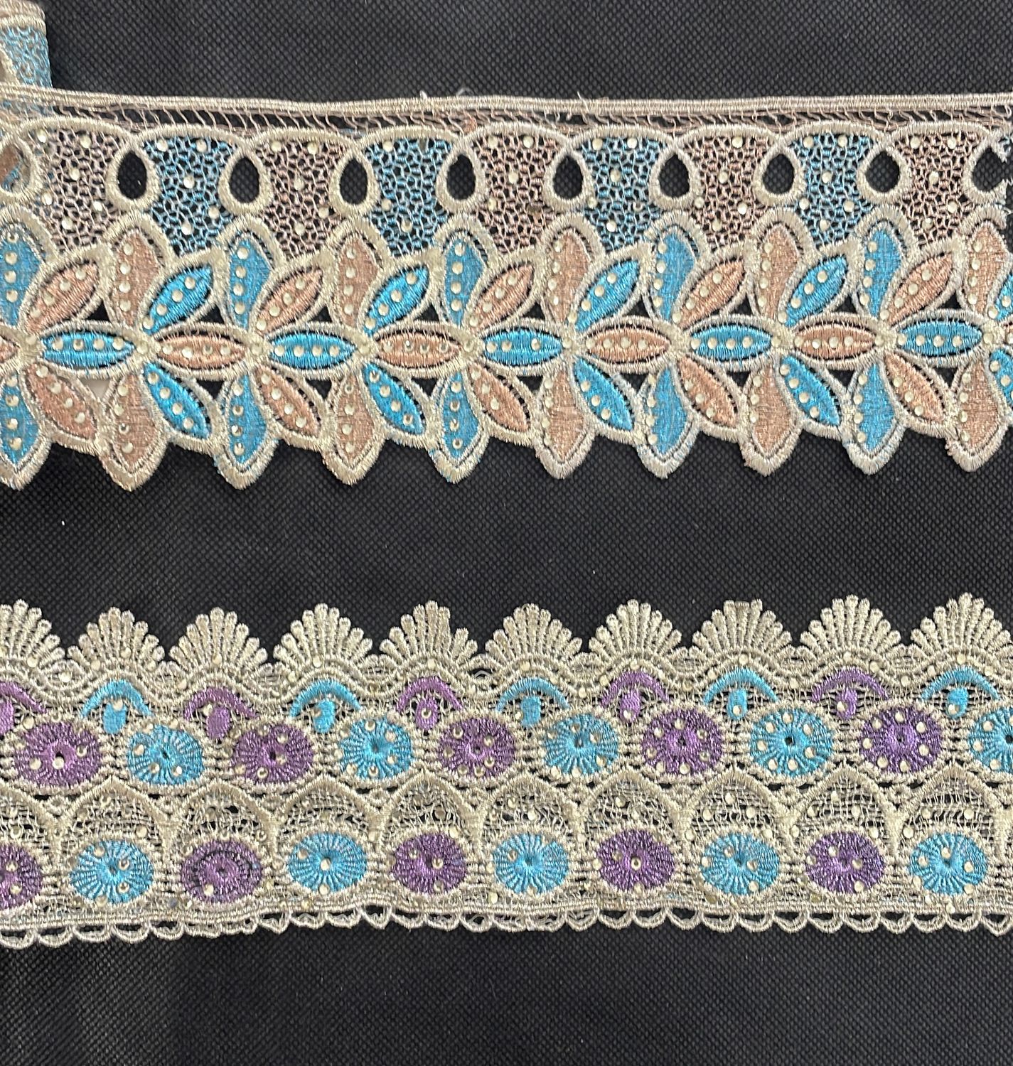 [ BLZC-AQ-12B-1 ] BRAID LACE ZARI CRYSTAL 8 CM per Meter