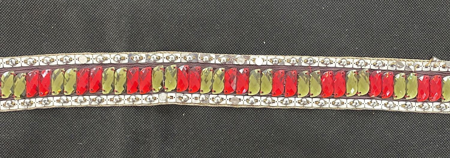 [ BRS-G12B-3 ] Braid Rhine Stone - 2.5cm - Emerald per Meter