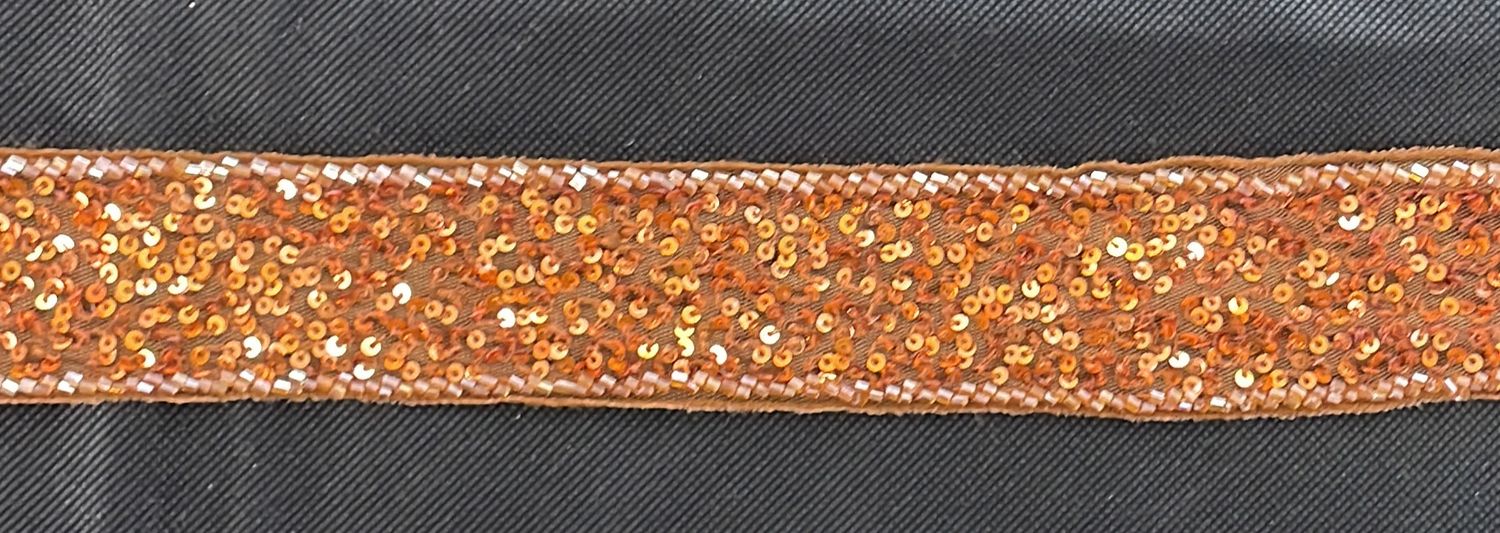 [ BBT-E-21836-R ] Braid Beaded Tulle - 4cm- Rust per Meter