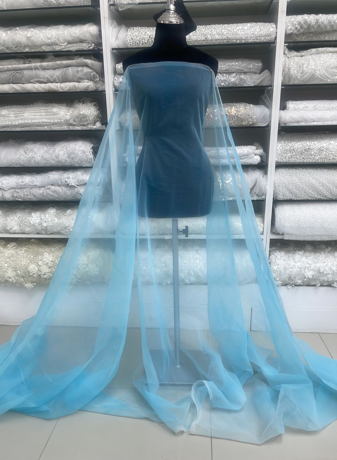 [ OC-E-06 ] Organza Crushed 150w Sea Blue per Meter