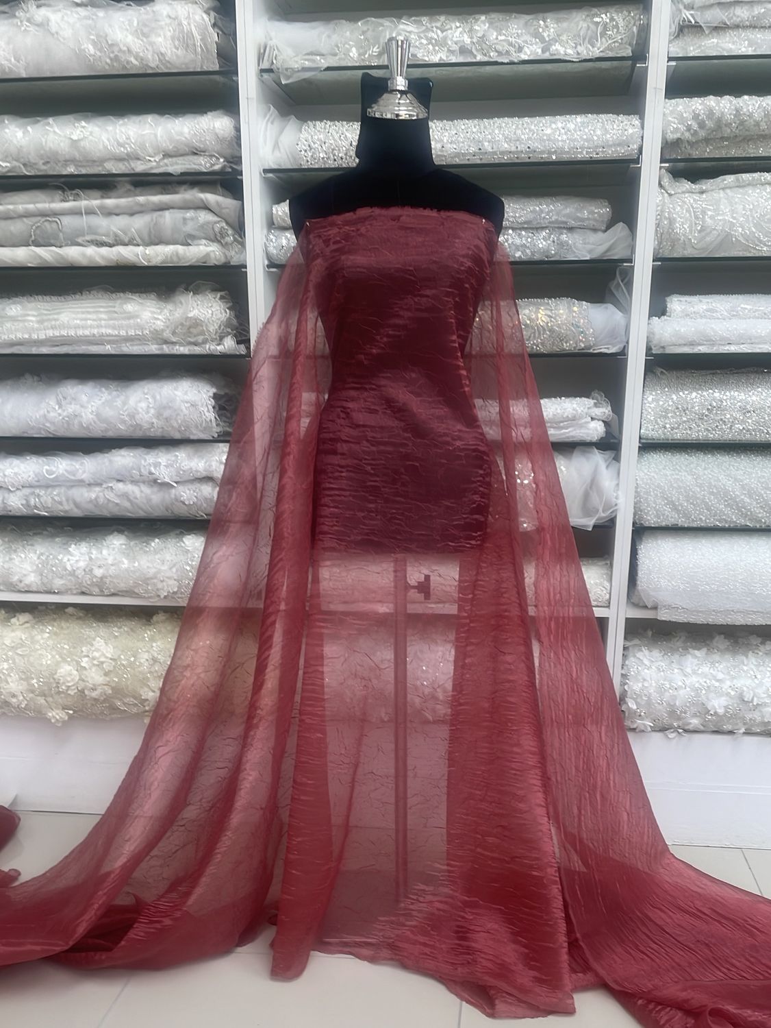 [ OC-KS-L2305-20 ] Organza Crushed  150 -  Dark Maroon per Meter