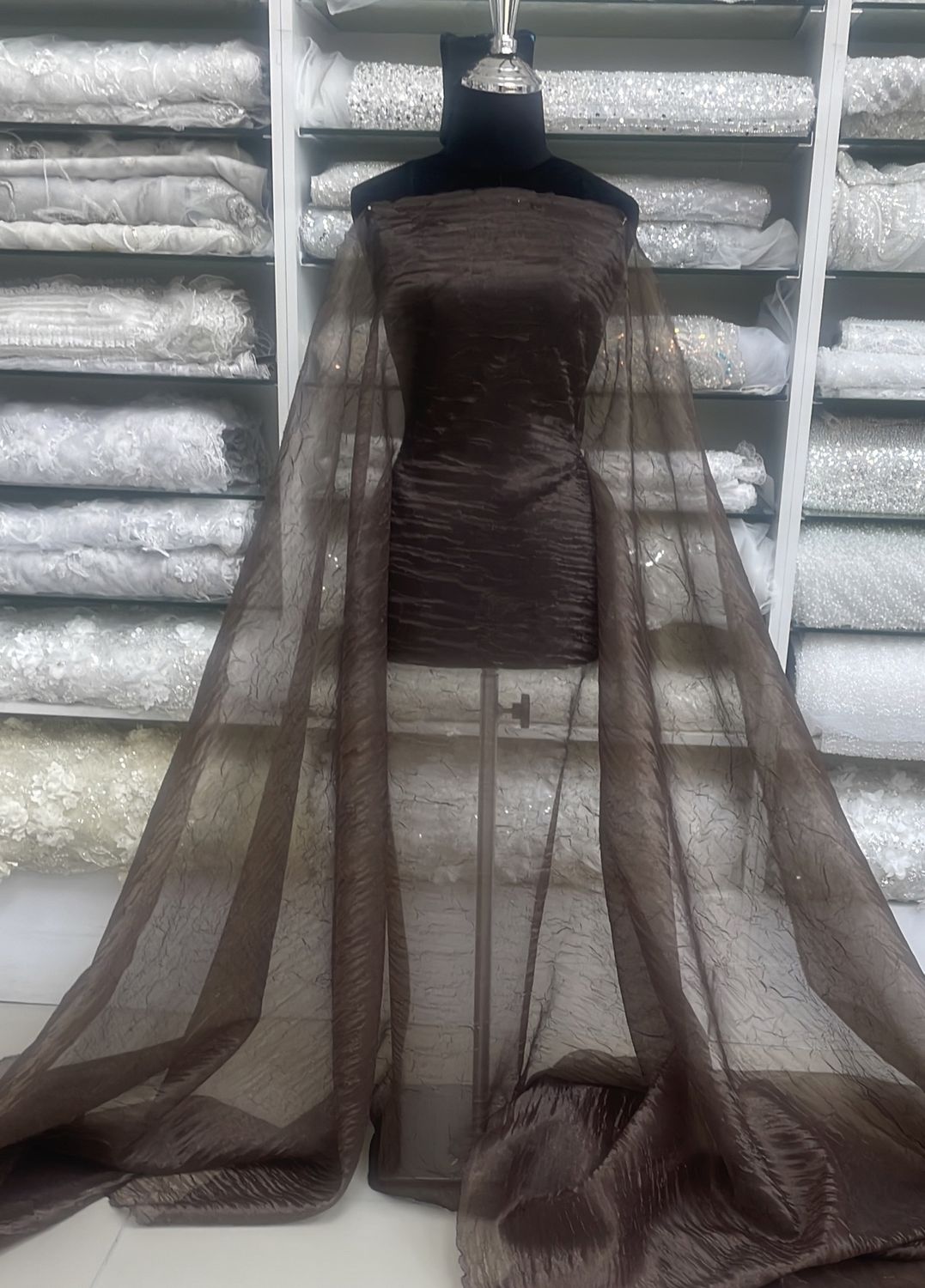 [ OC-KS-L2305-24 ] Organza Crushed  150 -  Brown per Meter