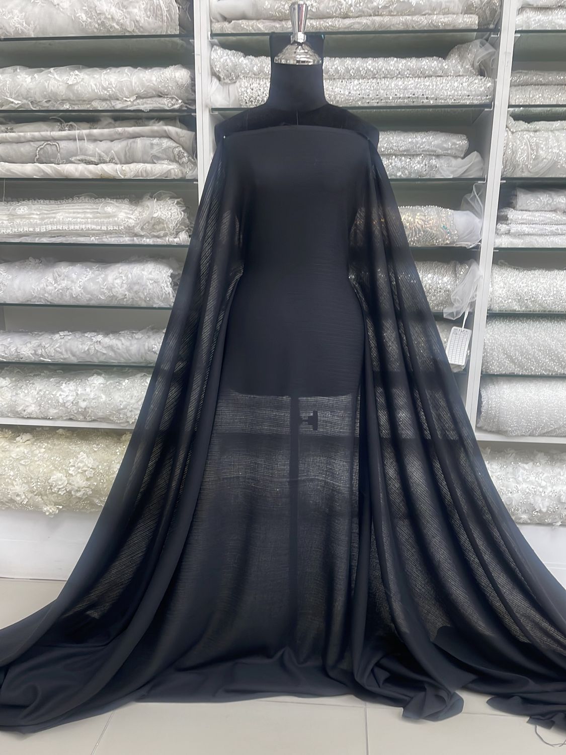[ WSG-WA-2303B ] WOOL STRIPE GAUZE BLACK 158CM per Meter