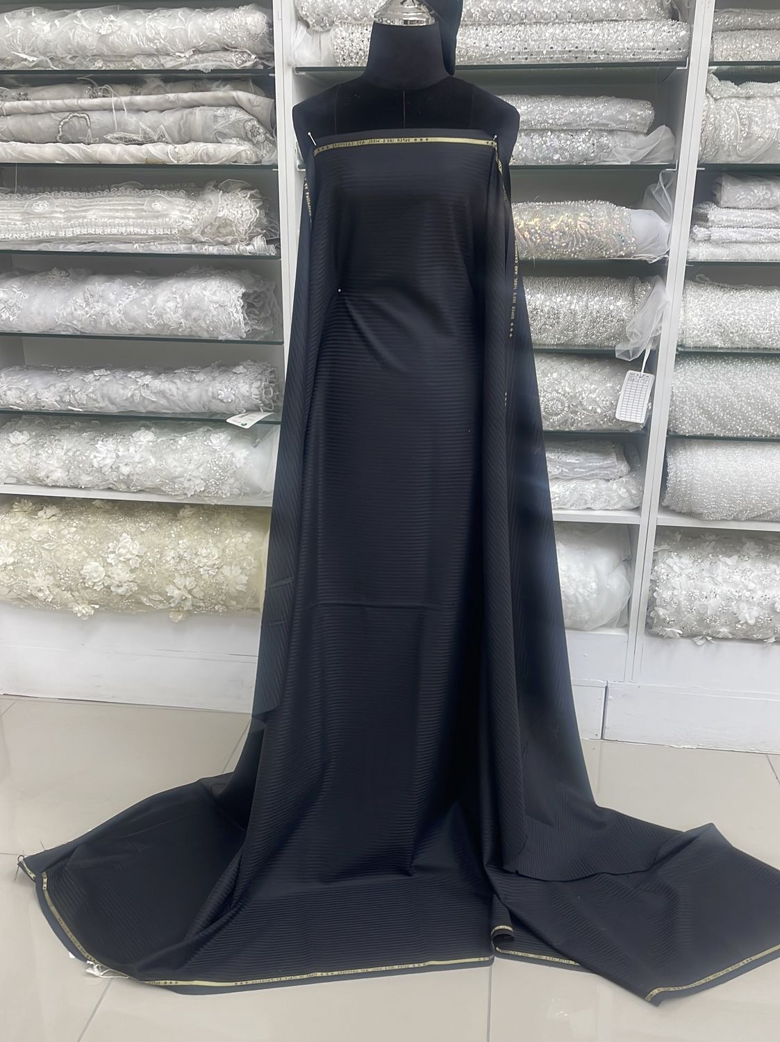 [ SUWO-VI-3A8-361 ] SuitingPStripe100% Wool-150cm-BLACK per Meter