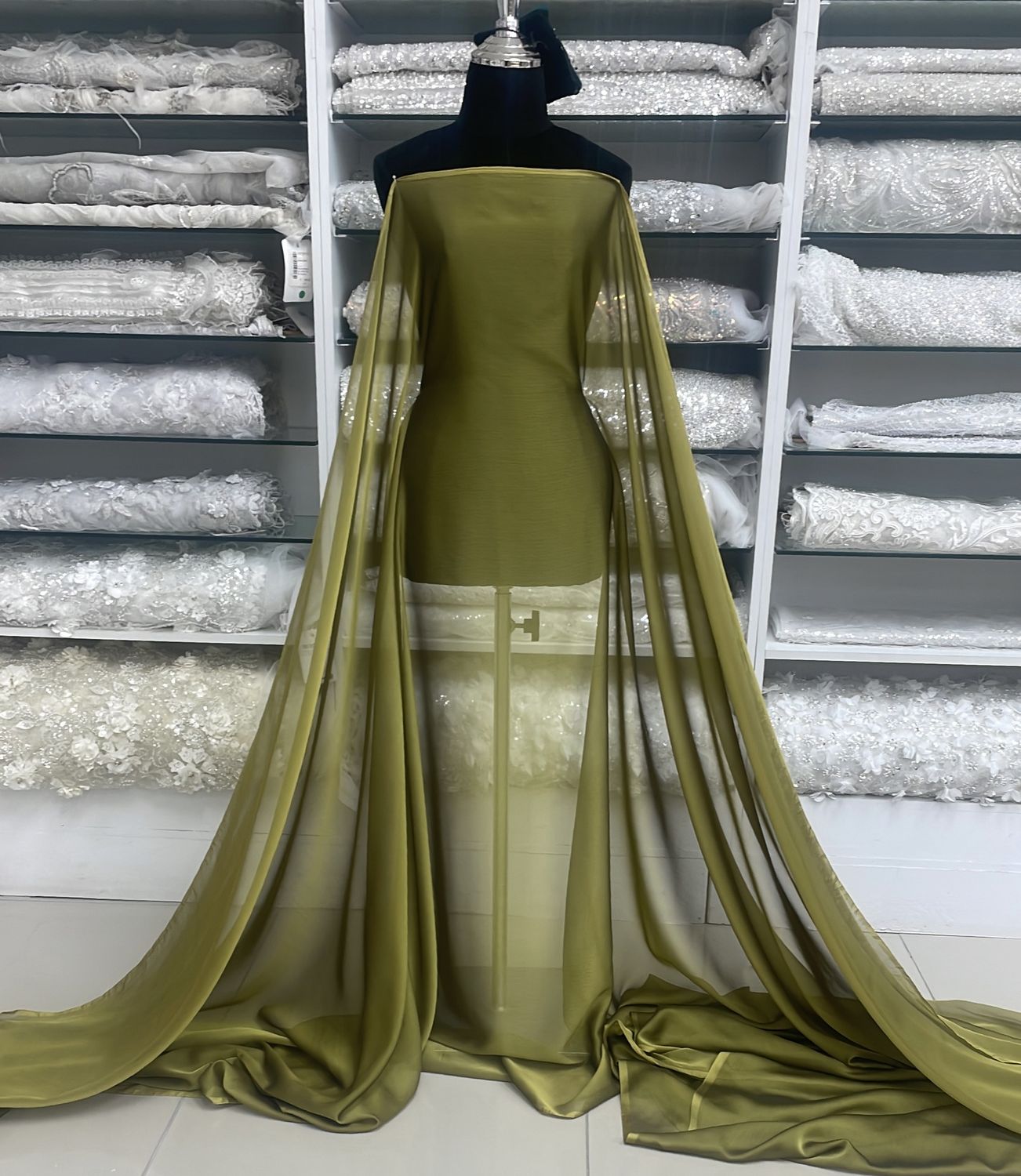 [ CHD-BI-21610-46 ] Chiffon Dope DyedOlive147 per Meter