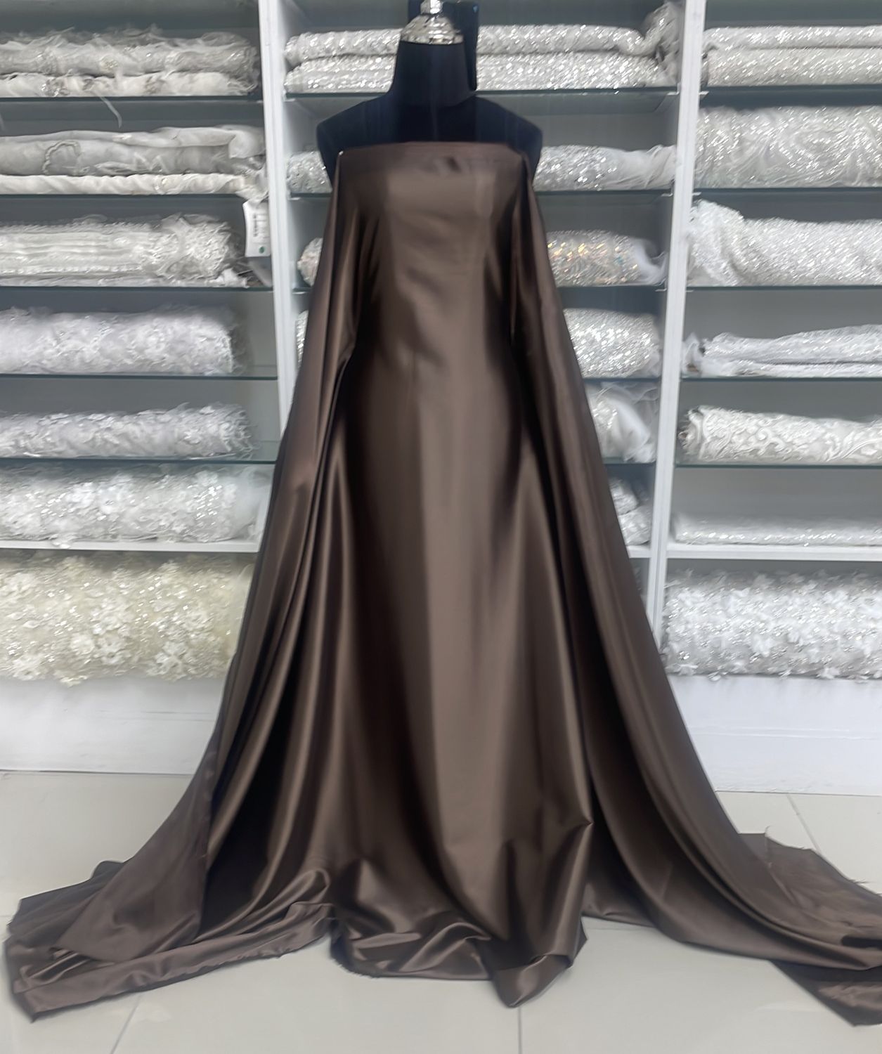 [ SS-VC-2015-02 ] Stretch Satin 150w Chocolate per Meter