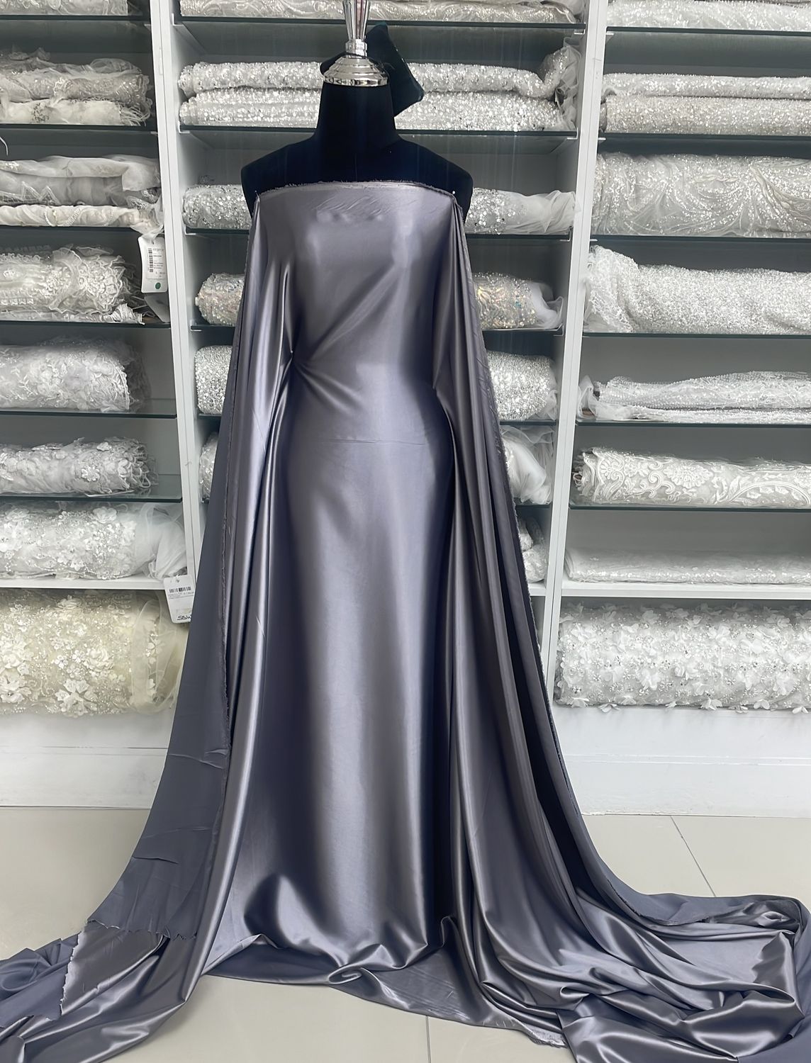 [ 17693 ] Satin Stretch Plain Dyed/150/5g/CHARCOAL per Meter
