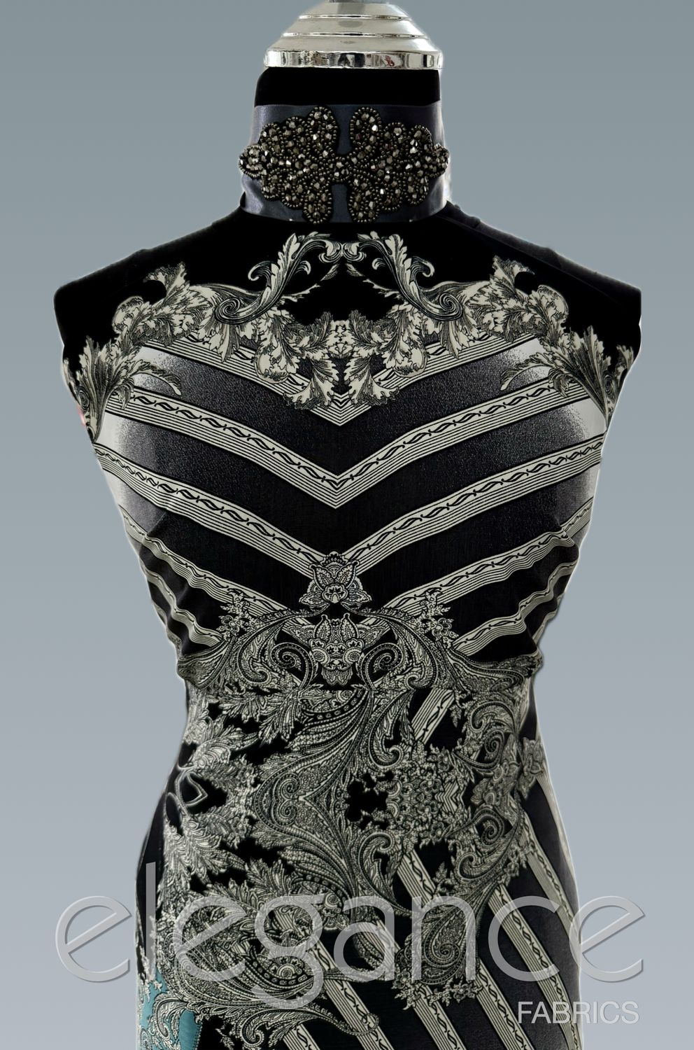 [ 14915 ] Poly Non Stretch Printed/145cm/5g/Sea Black per Meter