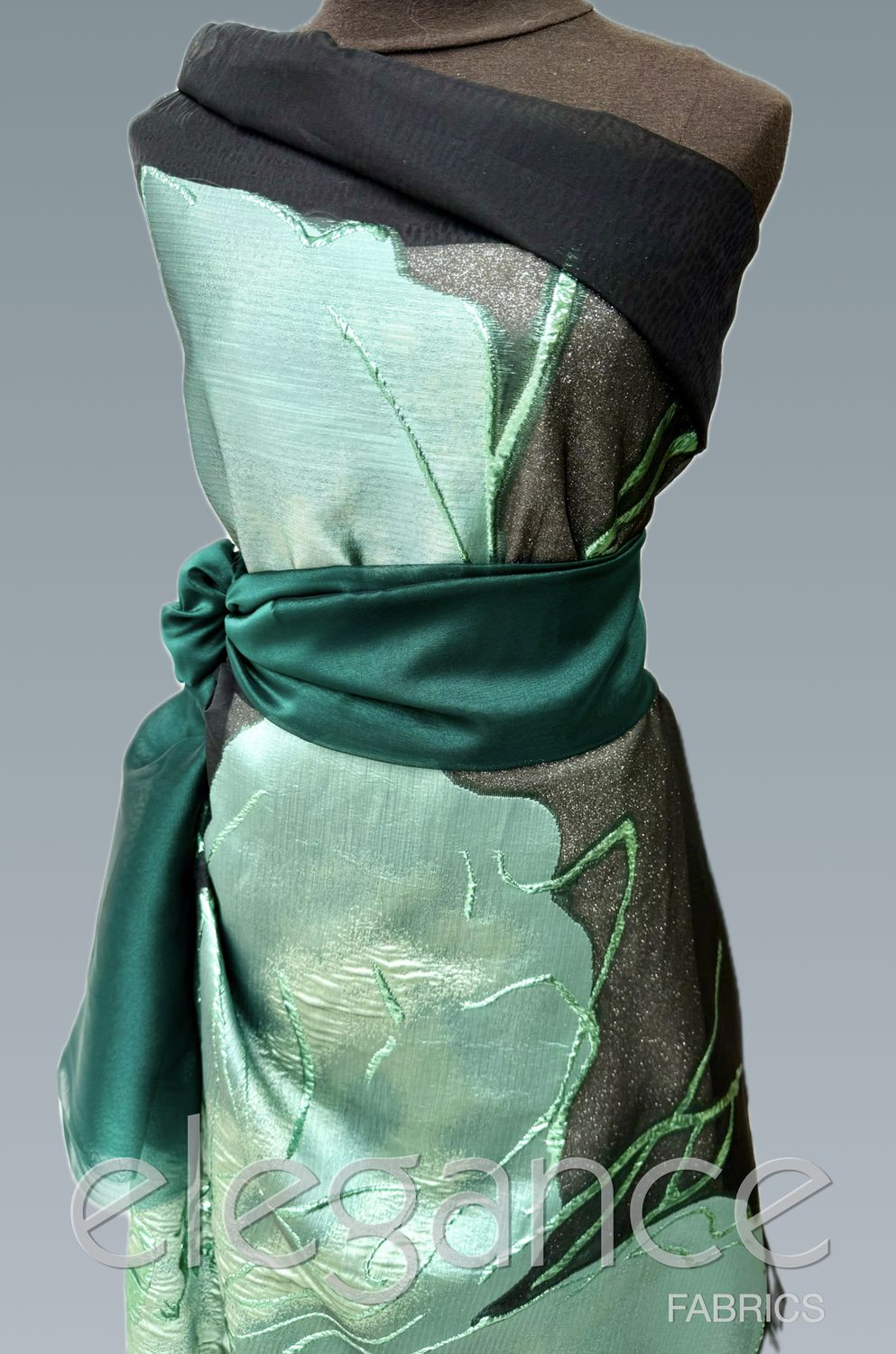 Dress Fabric Jacquard Organza Cut Centre of Black Gap Only (Panel)-per m-150-06-Mint