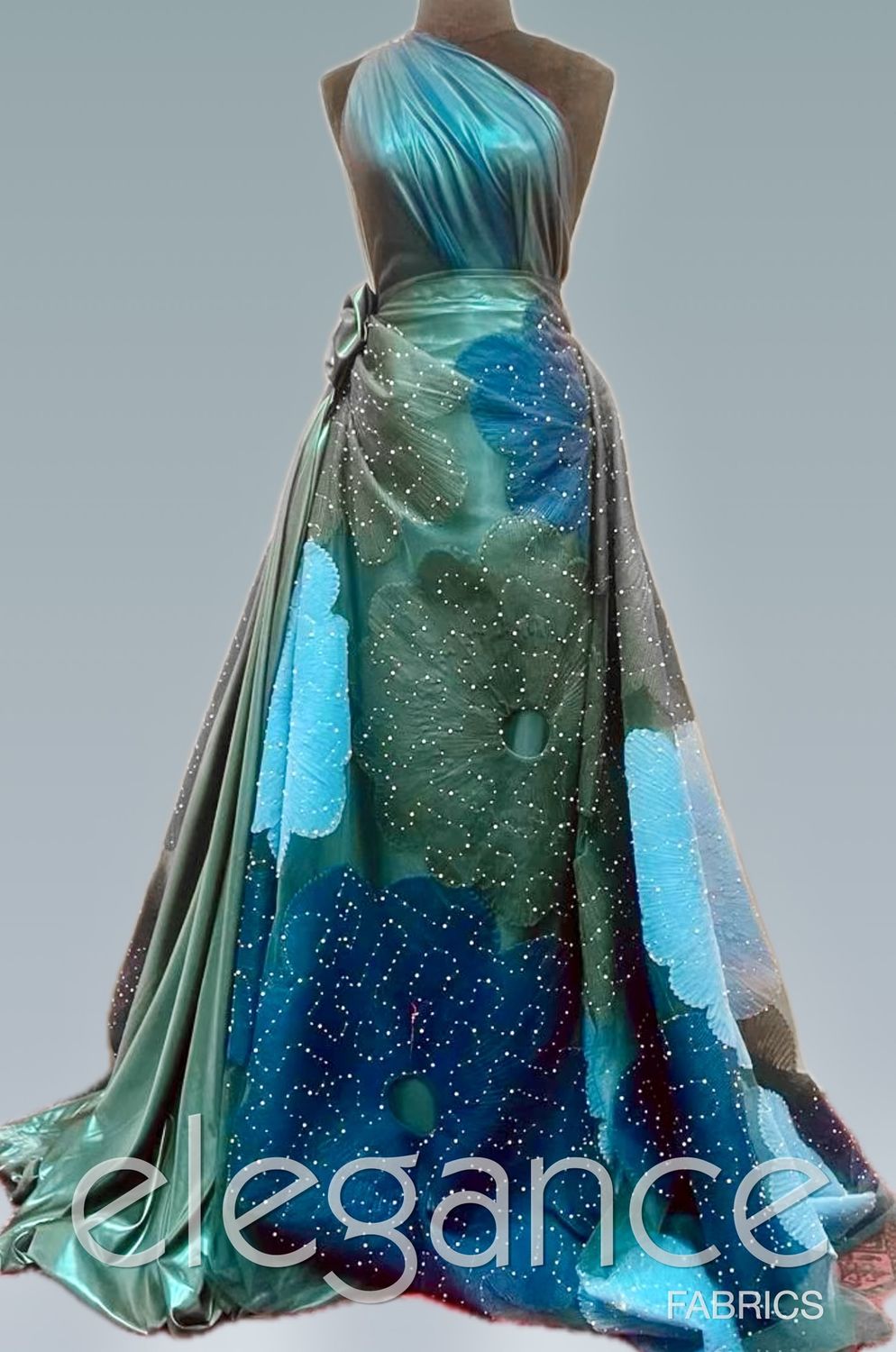Dress Fabric Tulle Emb Beaded Applique-per m-137-L3-Green