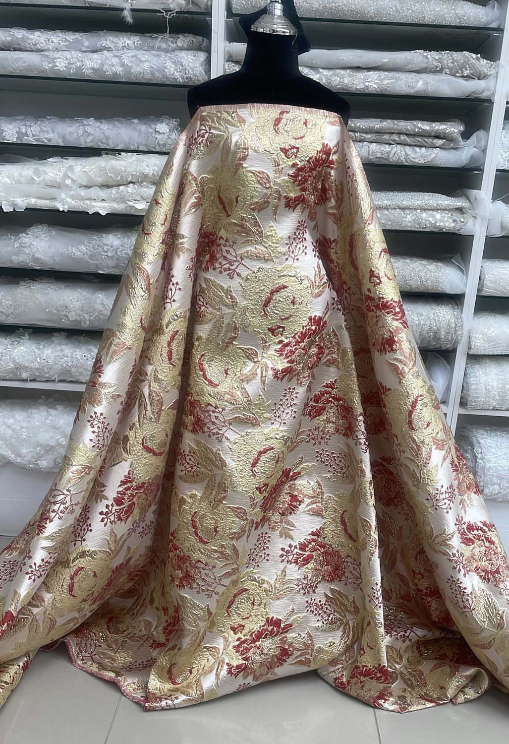 Dress Fabric Brocade-per m-150-01-Nude Red