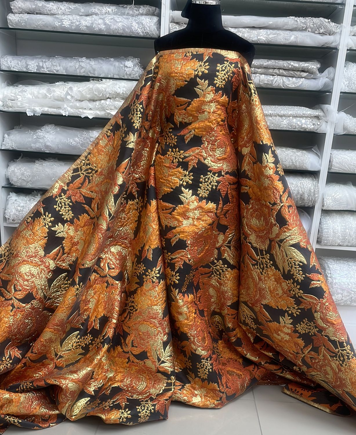 Dress Fabric Brocade-per m-150-03-Black Rust